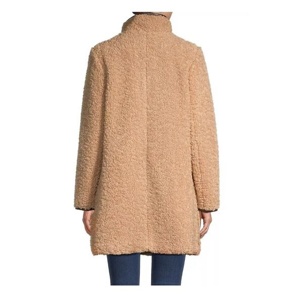 Sam Edelman NWT Camel Brown Long Soft Teddy Coat Faux Leather Accents Women's XL - Picture 3 of 16